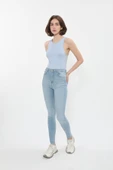 Kadın Yüksek Bel Likralı Açık Mavi Skinny Fit Jean Pantolon - 2