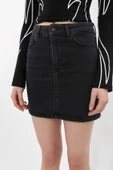 Kadın Likralı Antrasit Mini Jean Etek - 8