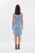 Kadın Açık Mavi Fermuarlı Jean Elbise - 5