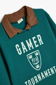 Koton Erkek Çocuk Gömlek Yaka Sweatshirt Baskı Detaylı Uzun Kollu - 3