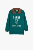 Koton Erkek Çocuk Gömlek Yaka Sweatshirt Baskı Detaylı Uzun Kollu - 1