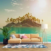 Palmiye ve Ada Manzaralı Duvar Kağıdı thumbnail 1