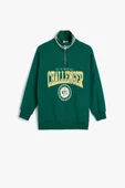 Koton Erkek Çocuk Sweatshirt Dik Yaka Yarım Fermuarlı Kolej Baskılı Pamuklu - 3