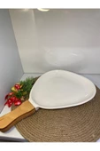 elif aksesuar Sunum Tabağı Seramik Elips Ahşap Kulplu Ecr- - 2