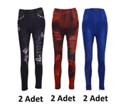 6 Adet Kot Görünümlü Desenli Renkli Kadın Tayt (no13,no19,no25) - 1