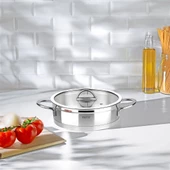 Nehir Silver Mat Trend 24 cm Sığ Kısa Çelik Tencere - 1
