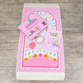 Çocuk Seccadesi ve Eğitici Kitabı Namaz Seti  - Pembe 45x82 cm - 110 gr - Tesbih - Oyuncak Fotograf Makinesi - 1
