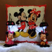 Minnie Mouse 2Li Işıklı Biblo Puf Yastık Hediye Seti - 1