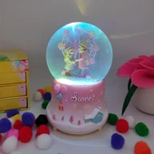 Sweet Dönme Dolap Önünde Aşıklar Işıklı Müzikli Püskürtmeli Kar Küresi - Pembe - 6