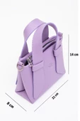Lila SHK60 Suni Deri Tek Bölmeli Çift Saplı El ve Çapraz Omuz Çantası U:14 E:21 G:8 cm thumbnail 3