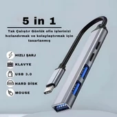 Coofbe Akım Korumalı 5in1 Type-c to USB Çevirici Çoğaltıcı USB3.0 USB2.0 2xPD Hub Type-c Çoğaltıcı thumbnail 2