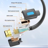 Polham Jasoz Altın Kaplama 1 Metre HD Series 120hz 8K HDMI to HDMI 2.1V HDMI Kablosu Görüntü Aktarım Kablosu - 6