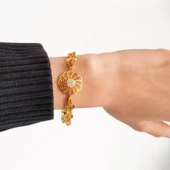 BZ 22 Ayar Altın Kaplama Rüzgar Model Zirkon Taşlı Bileklik BLK-309 - 2