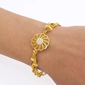 BZ 22 Ayar Altın Kaplama Rüzgar Model Zirkon Taşlı Bileklik BLK-309 - 3