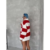 Lucky Life Unisex Üç İplik Parçalı Yakalı SweatShirt - Kırmızı - 1