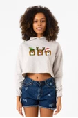 3 Wise Beagles Christmas Beyaz Kırçıllı Kadın Crop Kapşonlu thumbnail 1