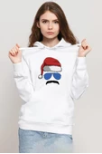 Mustache Christmas Hero Beyaz Kadın 3ip Kapşonlu Sweatshirt - 1