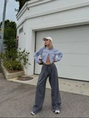 Bağcıklı Palazzo Bol Paça Pantolon - Gri - 6