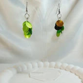 Fıstık Yeşili İnci Boncuk Yuvarlak Pul Boncuk Aesthetic Soft Vibes Vintage Hediyelik Tasarım Sallantılı Küpe - 2