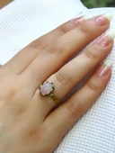 Doğal Taş Pembe Kuvars Doğal Taşlı Antik Modelli Ayarlanabilir Kadın Yüzük euy38pk thumbnail 2