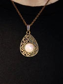 Doğal Taş Pembe Kuvars Doğal Taşlı Kadın Antik Modelli Kolye 40cm Zincirli euk24pk thumbnail 2