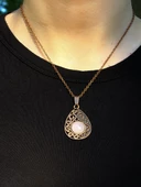 Doğal Taş Pembe Kuvars Doğal Taşlı Kadın Antik Modelli Kolye 40cm Zincirli euk24pk thumbnail 1