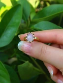 Doğal Taş Pembe Kuvars Doğal Taşlı Antik Modelli Ayarlanabilir Kadın Yüzük euy38pk thumbnail 3