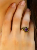 Doğal Taş Ametist Doğal Taşlı Antik İşlemeli Ayarlanabilir Kadın Yüzük euy36at thumbnail 1