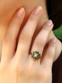 Doğal Taş Amazonit Minimal Doğal Taşlı Antik Ayarlanabilir Kadın Yüzük euy37az thumbnail 1