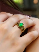 Doğal Taş Yeşil Akik Doğal Taşlı Antik İşlemeli Ayarlanabilir Kadın Yüzük euy36ya thumbnail 2