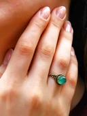 Doğal Taş Yuvarlak Yeşil Akik Doğal Taşlı Kadın Ayarlanabilir Yüzük euy35ya thumbnail 1