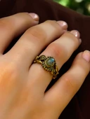 Doğal Taş Labradorit Doğal Taşlı Antik İşlemeli Ayarlanabilir Kadın Yüzük euy36l thumbnail 2