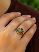 Doğal Taş Amazonit Minimal Doğal Taşlı Antik Ayarlanabilir Kadın Yüzük euy37az thumbnail 2