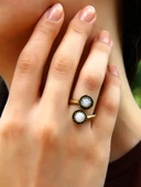 Doğal Taş İkili Aytaşı Doğal Taşlı Ayarlanabilir Yüzük euy25ay thumbnail 1