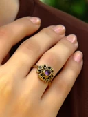 Doğal Taş Ametist Minimal Doğal Taşlı Antik Ayarlanabilir Kadın Yüzük euy37at thumbnail 2