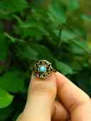 Doğal Taş Amazonit Minimal Doğal Taşlı Antik Ayarlanabilir Kadın Yüzük euy37az thumbnail 3