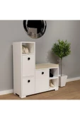 DEMONTE DECOR 3 Raflı, 3 Kapaklı, Şık, Kullanışlı, Minderli Prag Puflu Ayakkabılık Beyaz-beyaz - 2