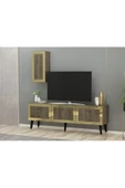 DEMONTE DECOR BARRE TV ÜNİTESİ, ORTA SEHPA VE KONSOL 3'LÜ SALON TAKIMI CEVİZ-ALTIN - 5