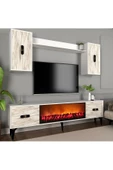 DEMONTE DECOR FLY 180 CM ŞÖMİNELİ (B) TV ÜNİTESİ TAKIMI BEYAZ-EFESMERMER - 3
