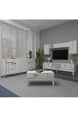 DEMONTE DECOR MADERA TV ÜNİTESİ,KONSOL ve ORTA SEHPA 3'LÜ SALON TAKIMI BEYAZ-ALTIN - 1