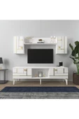 DEMONTE DECOR MADERA TV ÜNİTESİ,KONSOL ve ORTA SEHPA 3'LÜ SALON TAKIMI BEYAZ-ALTIN - 3
