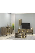 DEMONTE DECOR BARRE TV ÜNİTESİ, ORTA SEHPA VE KONSOL 3'LÜ SALON TAKIMI CEVİZ-ALTIN - 1