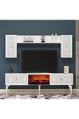 DEMONTE DECOR NİLL ŞÖMİNELİ TV  ÜNİTESİ TAKIMI BEYAZ -GÜMÜŞ - 1
