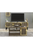 DEMONTE DECOR BARRE TV ÜNİTESİ, ORTA SEHPA VE KONSOL 3'LÜ SALON TAKIMI CEVİZ-ALTIN - 6