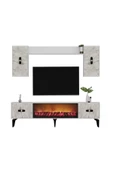 DEMONTE DECOR FLY 180 CM ŞÖMİNELİ (B) TV ÜNİTESİ TAKIMI BEYAZ-EFESMERMER - 4