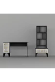 DEMONTE DECOR NORRA ÇALIŞMA MASASI VE KİTAPLIK TAKIMI ANTRASİT-BEYAZ-ALTIN - 3