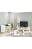 DEMONTE DECOR BARRE TV ÜNİTESİ, ORTA SEHPA VE KONSOL 3'LÜ SALON TAKIMI BEYAZ-ALTIN - 1