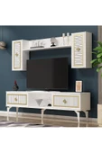 DEMONTE DECOR NİLL ŞÖMİNELİ TV ÜNİTESİ TAKIMI BEYAZ-ALTIN - 5