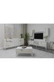 DEMONTE DECOR MADERA TV ÜNİTESİ,KONSOL ve ORTA SEHPA 3'LÜ SALON TAKIMI BEYAZ-ALTIN - 2