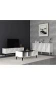 DEMONTE DECOR DRAWDD TV SEHPASI , KONSOL VE ORTA SEHPA 3'lü SALON TAKIMI BEYAZ-ROYALMERMER - 1